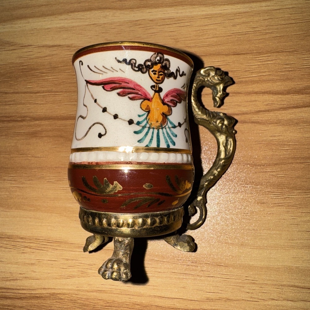 Vintage Ardalt Italy Brass Demitasse Tea Cup Dragon Rococo Baroque